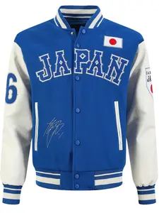 Men's Baseball Jacket Casual Fashion High-End Embroidered Blue #16 Buttoned PU Long Sleeve Coat College Style Streetwear Sportswear Casual Fashion Outerwear