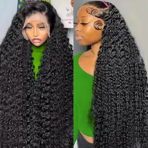 13x4 Deep Wave Lace Front Wigs Human Hair 180% Density HD Transparent Lace Front Wig Curly Lace Frontal Wigs for Women Pre Plucked Natural Black