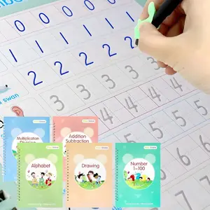 Magic Grooved Handwriting Practice Copybooks 5-Pack for Kids Ages 3-8 Reusable Tracing Workbooks with Pens Montessori Early Learning Letter Number Tracing Math Drawing Preschool Educational Gift