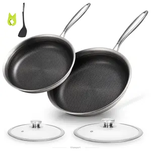 [BF&CM]Kitexpert 9.5/11 inch Stainless Steel Skillet Set, Non-stick Honeycomb Frying Pan, Omelette Pan With Lid,  Pots and Pans, Stainless Steel Cookware