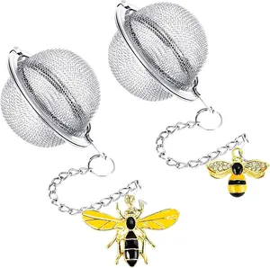Stainless Steel Mesh Tea Infuser, 2.1 Inch Tea Ball with Honey Bee Pendant Tea Strainer Tea Diffuser Tea Steeper for Filtering Tea,Tea Infusers for Loose Tea (Bee, 2PC) YOIYINI