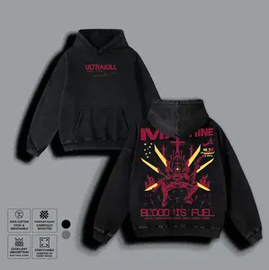 Ultrakill Blood Is Fuel Graphic Hoodie/T-shirt, Vintage Acid Wash Streetwear, Retro Indie Gaming Pullover, Cyber-Grind Aesthetic Heavyweight Sweatshirt tee