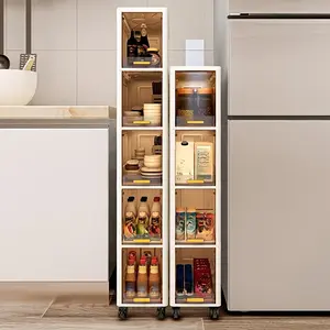 Space-saving rolling freestanding storage cabinet, flexible movement, layered storage, stable placement. Suitable for balcony, bathroom, study room. Multi-layer shelf, heavy-duty modern bathroom storage cabinet, thickened material, narrow flip-top style.