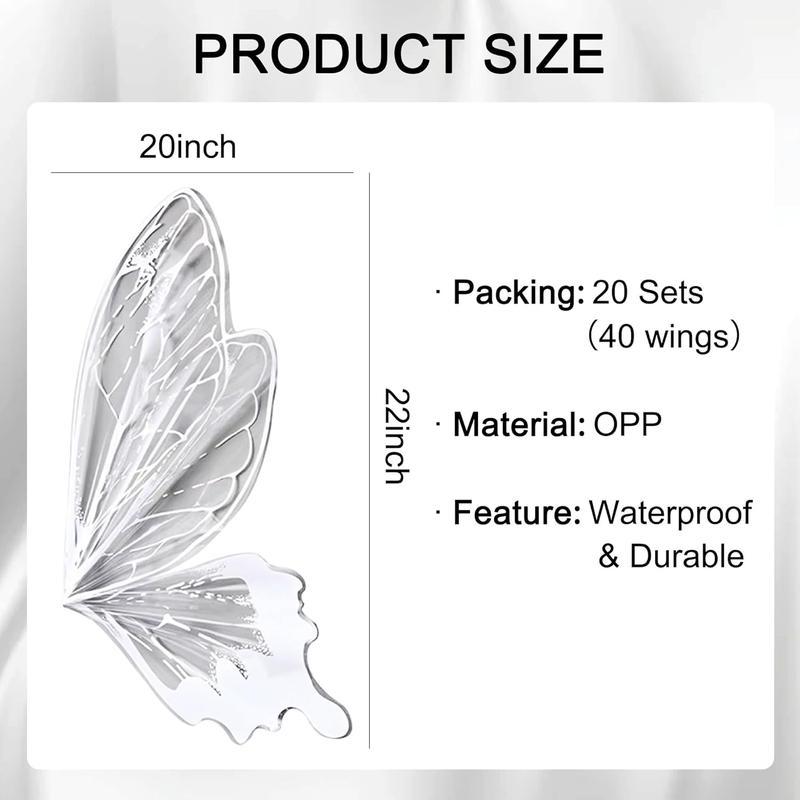 40 Pcs White Butterfly Floral Wrapping Paper, 20 Sets of Waterproof Clear Flower Bouquet Wraps 20 x 22 Inch for Florist Supplies Wedding Graduation and Craft