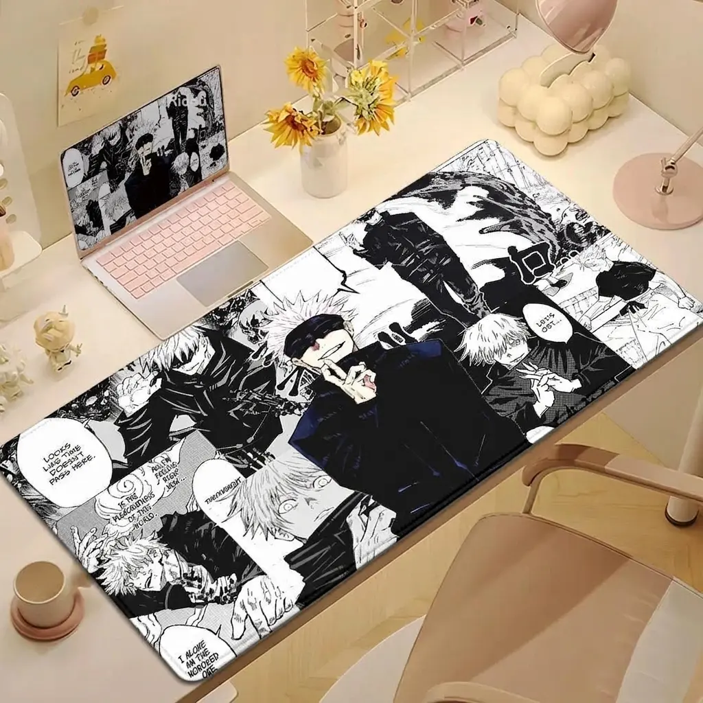 Jujutsu Kaisen Gojo Satoru Anime Gaming Mouse Pad, 90x40cm 2mm Thick, Anti-Slip Locked Edge Extended Desk Mat for PC Laptop Keyboard