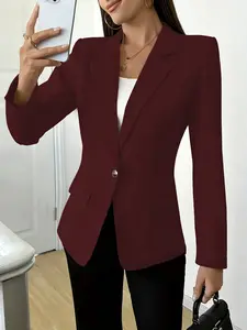 Women's Elegant Chic Fitted Long Sleeve Single Button Blazer Jacket, Button Lapel Blazer, High-Quality Fabric, Trendy Design Fashion, Perfect for Office, Casual & Everyday Wear, Womenswear