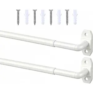2 Pack Adjustable Small Curtain Rods 18-32 Inch White Sash Rod for French Doors Windows 5/8 Inch Diameter