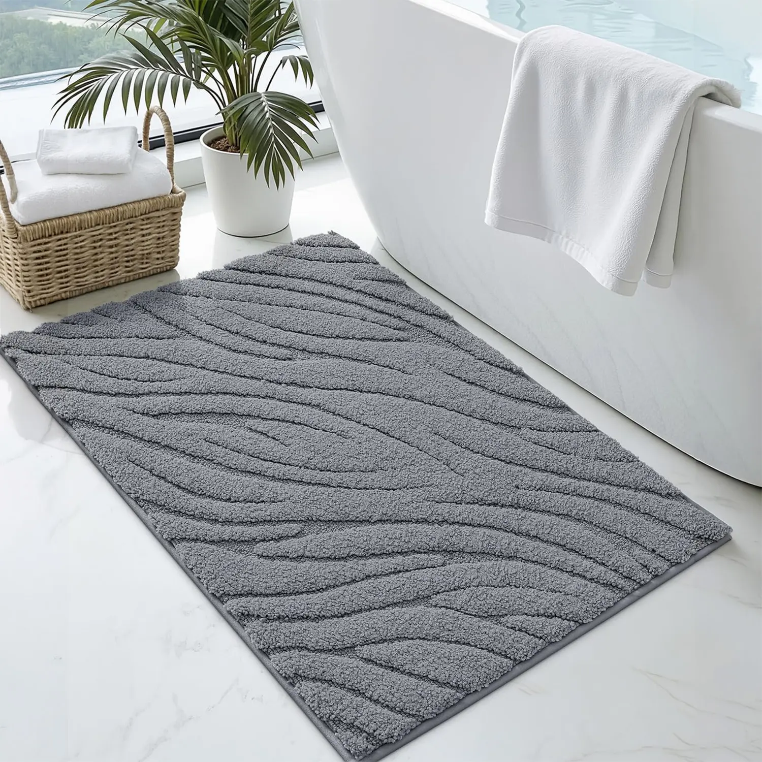 DEXI Thick Microfiber Bath Rug (24x36in), Nonslip Shower Mat, Ultra-Soft Absorbent Washable Bathroom Rugs, Shower Rugs & Bathroom Accessories for Floor Use,home essentials