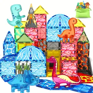 Dinosaur Volcano Magnetic Building Blocks Toy Set, Creative Construction Playset, Perfect Christmas Birthday Gift, Model Xinghao Qmt-024, Magnetic Building Tiles