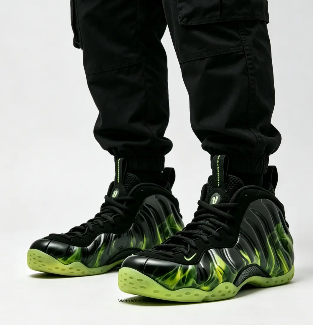 Unisex Black-Green Ghost Fire Foam Mid-Top Basketball Sneakers - Gradient Flame Glossy Foam Upper, Neon Green Translucent Outsole - Retro Hip-Hop Shoes for Street Sports, Daily Casual Wear (Sports Collectibles Accessory)