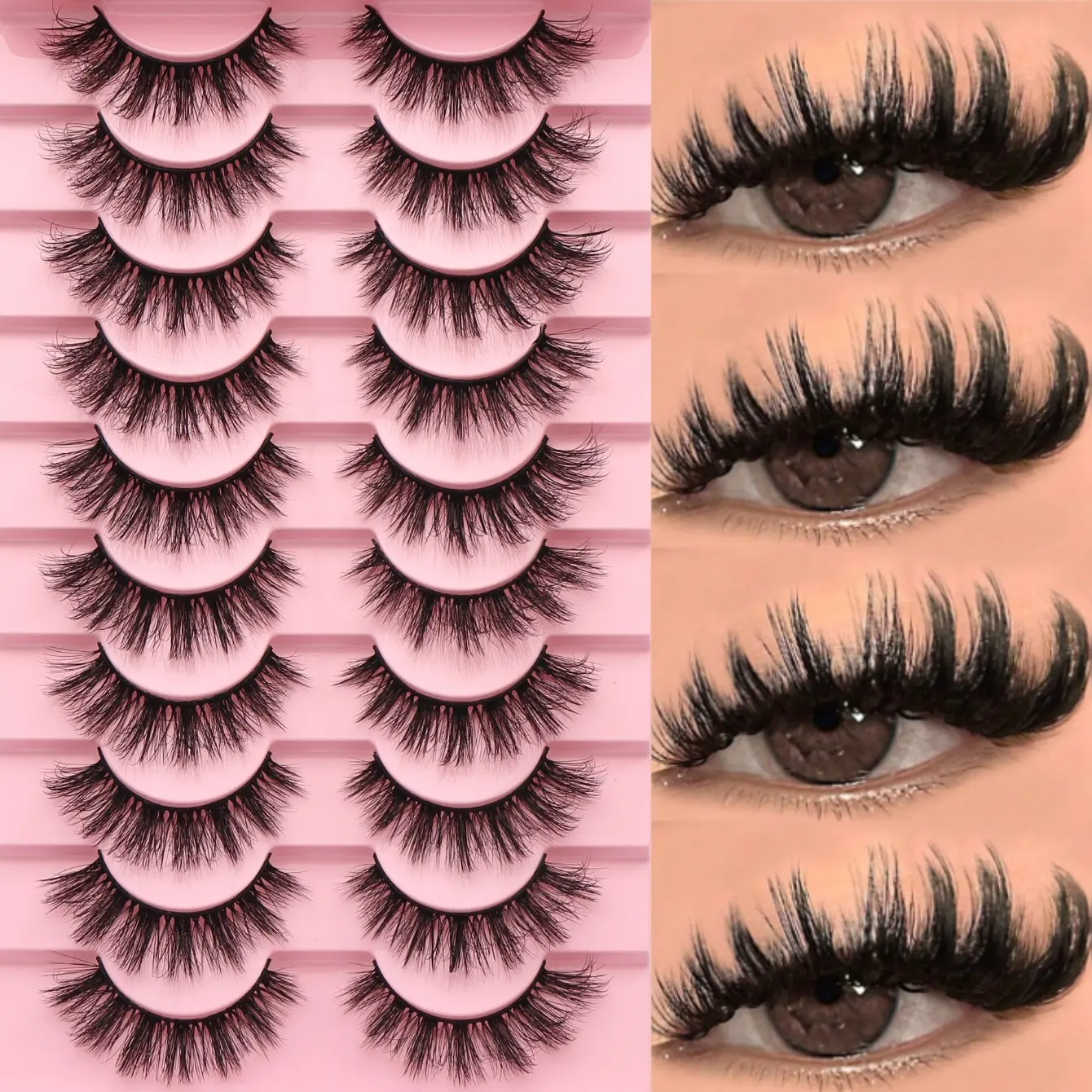 10 Pairs Of D-Curl Volume False Eyelashes, Naturally Fluffy, Soft And Fine, Crisscross Full Strip, Anime Style, Natural Look, Enlarge Eyes Effect, Thick And Curly, Reusable, Cosmetic, Makeup, Fake Eyelashes, Volumized False Eyelashes