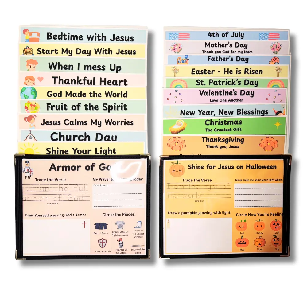 Christian Morning Routine Bundle for Kids | Faith Habit Worksheets + Holiday Bible Activities | 25 Reusable Daily Routine Sheets