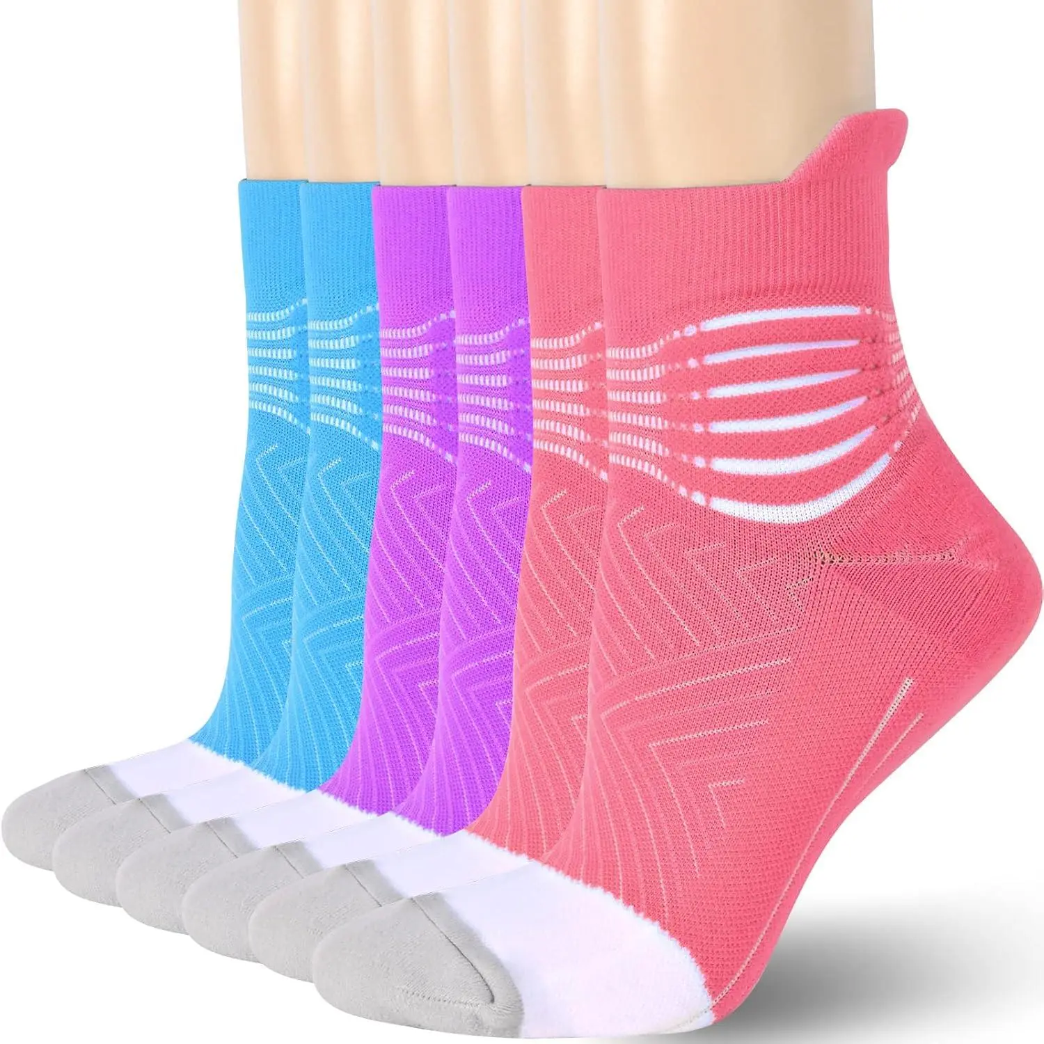 Female Compression Ankle-Length Stockings for Adults - Wicking, Cushioned Athletic Socks, Plantar Relief (2/3/6 Pairs)
