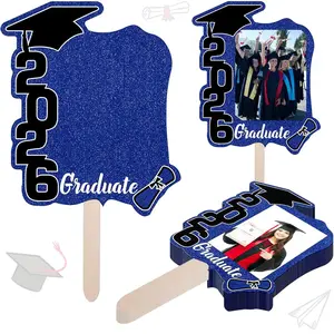 12Pcs 2026 Graduation Handheld Photo Frame Fan Pack - Gold Graduation Decorations 2026, Photo Booth Decoration Prop Set, Indoor Recreation Accessories