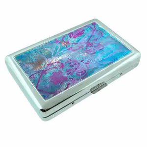 Blue Watercolor Damask Design Metal Silver Case Wallet