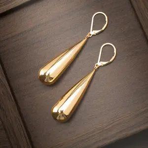 Pair of Long Teardrop Earrings, Women's Stainless Steel Jewelry, 18K Golden Plated Copper Accessories for Daily Wear, Weddings, Dates, Parties & Vacation, Wedding Jewelry, Party Accessories, Minimalist Jewelry, Elegant Earrings, Hypoallergenic