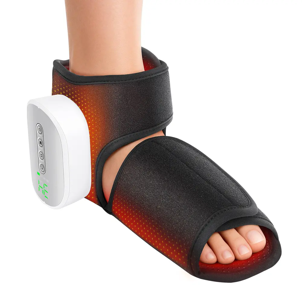 Rechargeable Dual-Airbag Foot Ankle Massage Brace, 3 Massage Cycles 4 Compression & Heat Settings, Timed Auto Off Portable Heating Wrap to Ease Foot Tiredness & Swelling