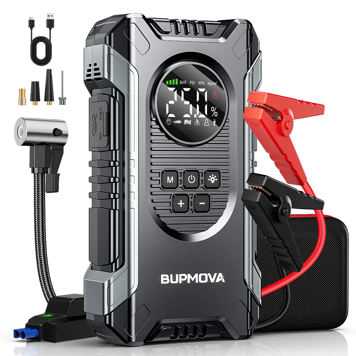 BUPMOVA Portable Car Jump Starter 12V 6000A Peak Power Smart Clamps LED Light for 10L Diesel & All Gas Engines Ultra-Compact Emergency Kit Automotive Car Essentials Car Jack Kit Vehicle