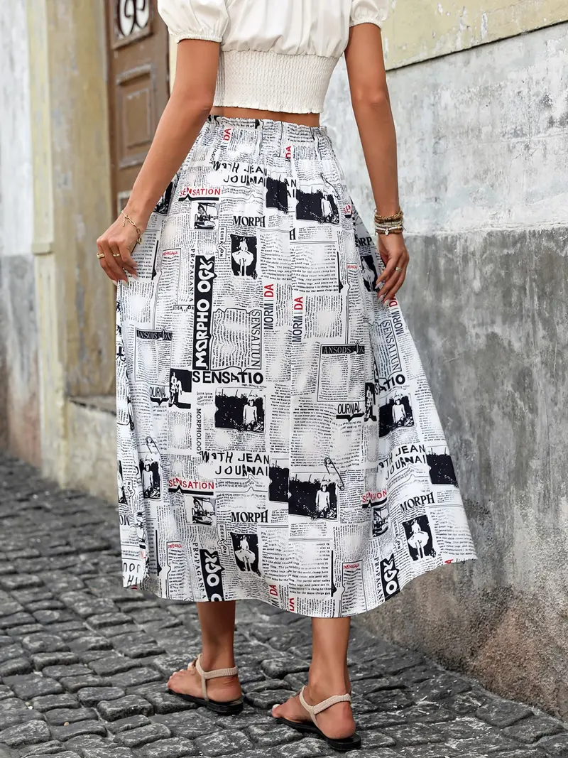 新品 AMERI UND SPACE NEWSPAPER PRINT SKIRT Cherub print skirt - TikTok Shop