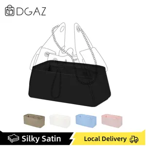 DGAZ Silk Fabric Bag Organizer Insert - Space Saver, Lightweight Fit for Chanel 25 Handbags & Tote Compatible Totes, Multiple Pockets, Silky Smooth Shaper