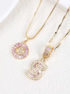 For Sweet Girls! Luxury Baguette Pink CZ Letter Pendant Necklace | Layered Heart Clavicle Chain | Niche High-End Choker for Women