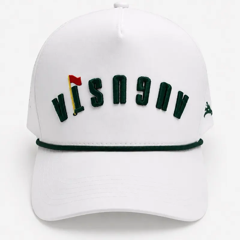 Augusta Golf Hat - White with Green Embroidery and Yellow Trim - Adjustable Snapback for Men and Women Golf Performance Hats Sports Hat