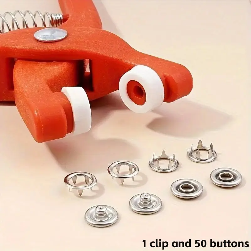 1 set includes 50 sets of metal buttons, one manual button pliers, and 50 buttons suitable for Clothing, Sewing Accessories, sewing, DIY crafts, clothes, hats, bags, and other industrial sewing supplies, Sewing Tools
