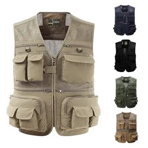 Gihuo OlympinA Men's Fishing Vest with 16 Pockets for Outdoor Work Safari Travel & Photography Breathable Sleeveless Jacket for Spring Summer Fall Adjustable Waistcoat in Beige Army Green