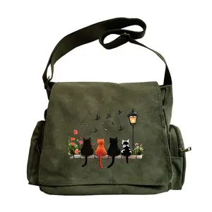 SORABOLLarge Capacity Shoulder Bag, Vintage Tote Crossbody Messenger Bag, Four Cats Sitting Side by Side on a Stone Table Pattern Tutoring Bag, Suitable for Various Scenarios, Great Choice for Shopping, Traveling, Dining, and Gifts for Pet Lovers