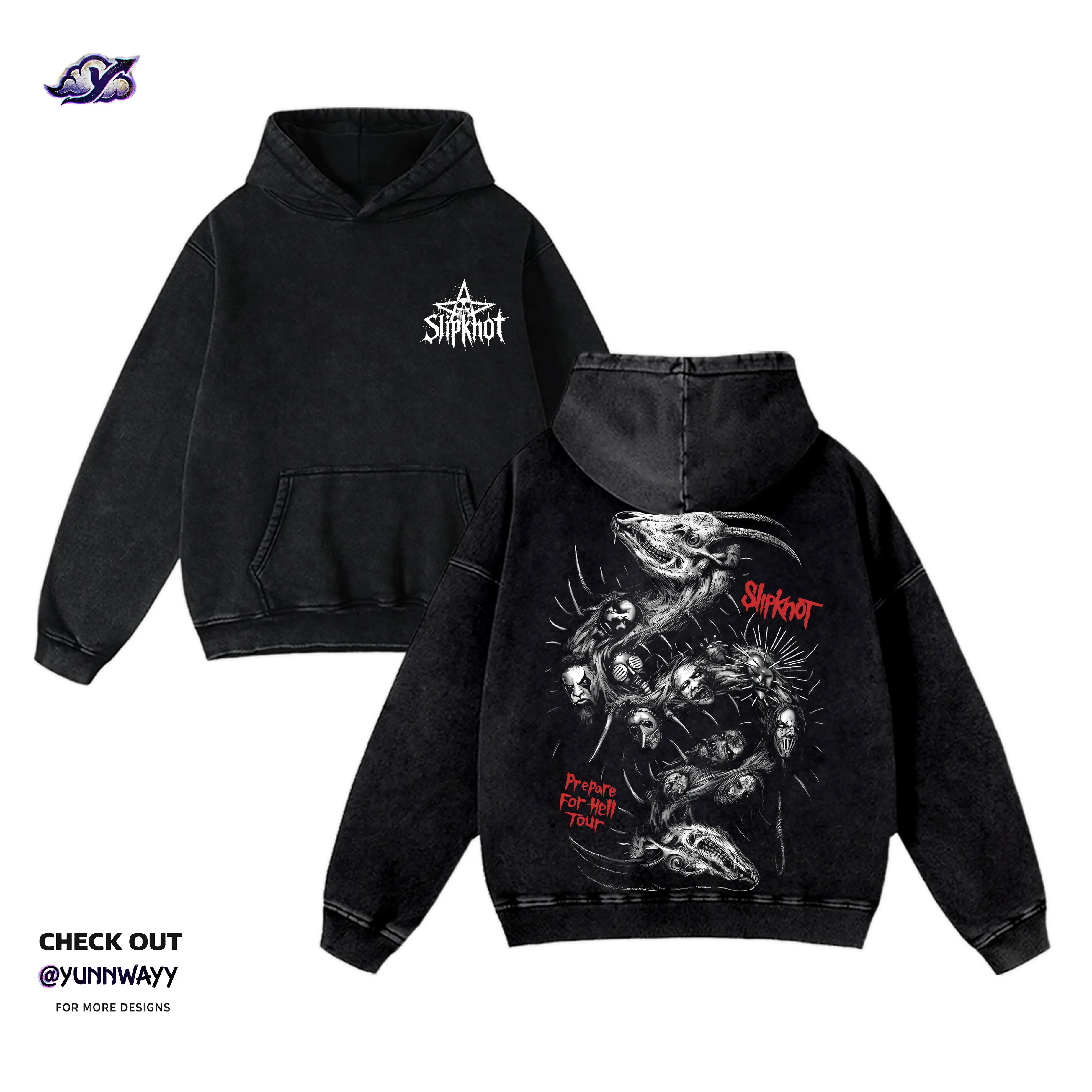 Men's Retro Limited Slipknot Chapter Heavy Metal Horror Graphic Hoodie - Washed Heavyweight Cotton Unisex Rock Band Top, Gift For Rock Music Lovers, Gothic Punk Emo Grunge Y2K Clothing