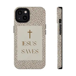 Jesus Saves Leopard Luxe Case - Chic Faith Statement  Neutral Glam |     Compatible with iPhone 7–17 promax Series Smartphone Protector