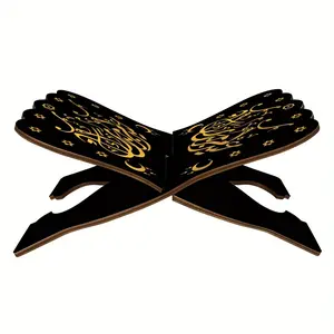 Retro black wooden bookshelf, suitable for Quran stand during Ramadan, foldable Bible display stand, Islamic Eid book organizer, church decoration for reading and prayer, Religious Home Decor