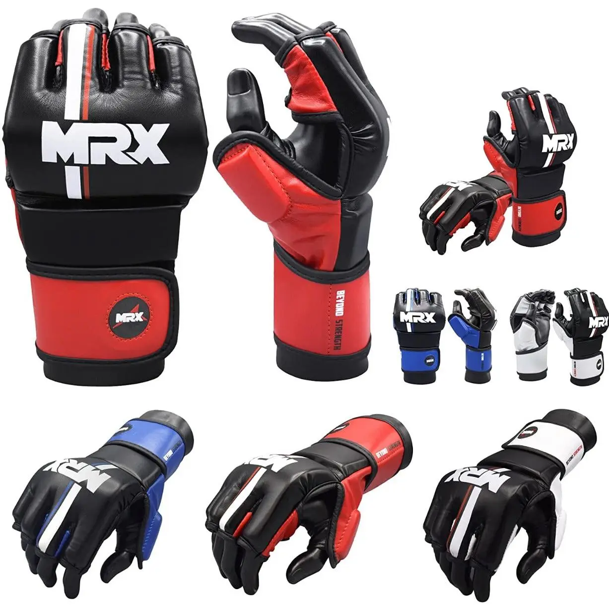 MRX MMA Grappling Gloves - Shock-Proof, Anti-Skid Sports Gloves with Thumb Protection for Men/Women, PC3 Padding, Quick-EZ Hook-and-Loop Closure, Cut Palm-Side Design, Shock-Proof Sports Gloves