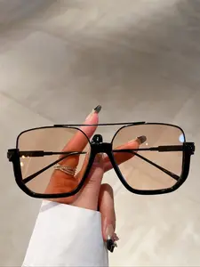 Women's Fashion Half Frame Dual Bridge Glasses, Casual Style Metal and PC Frame, Decorative Lens Function, Perfect for Vacation, Photography, Driving, Daily Wear Accessories, Casual Stylish Glasses
