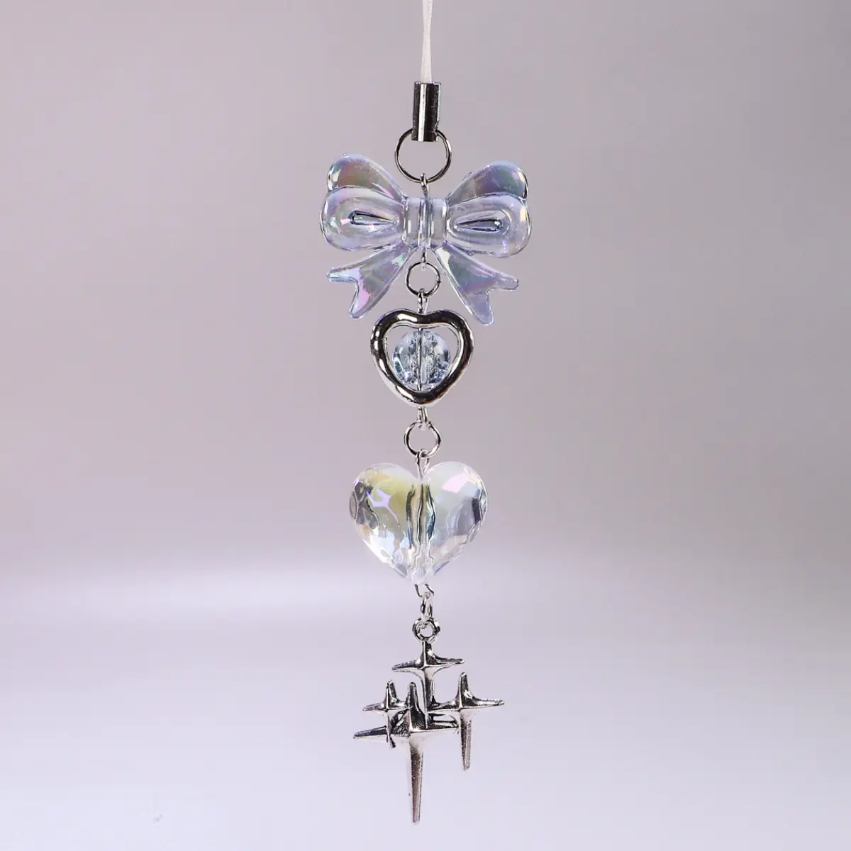 Original Y2K Handmade Blue Clear Heart Phone Charm Strap Cute Star Knot Pendant Girl Woman Keychain Lanyard For iPhone Smartphone Cellphone Functional & Stylish