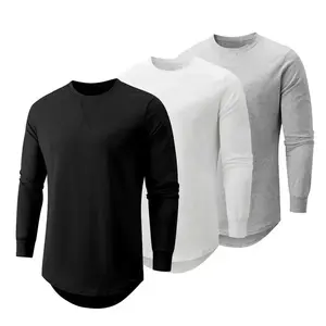 Mens 3 Pack Cotton Hipster Hip Hop Longline Crewneck Sport T-Shirt, Casual Top for Outdoor Daily Wear