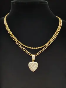 2Pieces/Set  Men or Women Hiphop Love Heart Pendant Necklace Fashion  Vintage Hip Hop Necklace Is Perfect For Party Or Everyday valentine Gifts Cuban Link Necklace