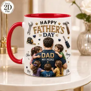 Personalized Best Dad Ever Mug 2D Printed 3D Effect Coffee Cup, Custom Name Gift for Dad Father Grandpa, Durable Ceramic Mug for Family Man, Father’s Day Birthday Appreciation Gift Idea from Son Daughter