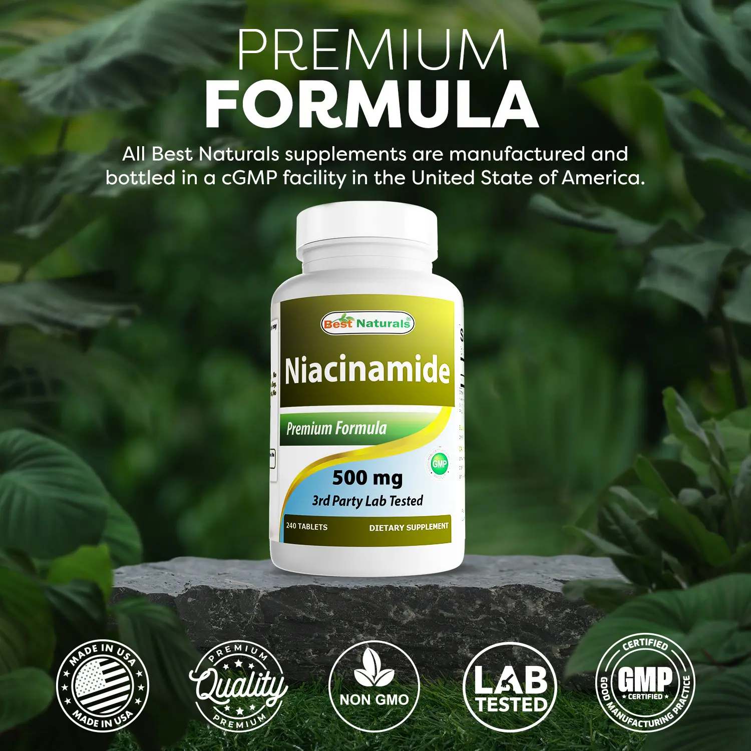 Best Naturals Niacinamide 500mg 240 Tablets Vegetarian Non-Flushing Vitamin B3 Premium Formula 3rd Party Lab Tested GMP USA Made Clean Fitness Supplement Dietary Healthcare - Edible