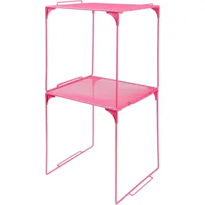 Locker Organizer Shelf Stackable Extra Locker Shelf for School Locker Organizer Storage Cabinet Accessories Suitable for School, Office, and Home use (2, Pink)