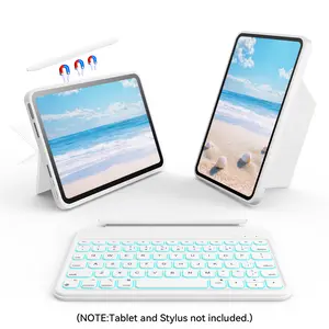 Accrosoo Keyboard Case for iPad Mini 7 A17 Pro 2024 & Mini 6 2021 8.3" 156° Adjustable Portrait Landscape Mode, Detachable Full Protective Case, Backlit, Pencil Holder, White Tech,  Magnetic Gadgets