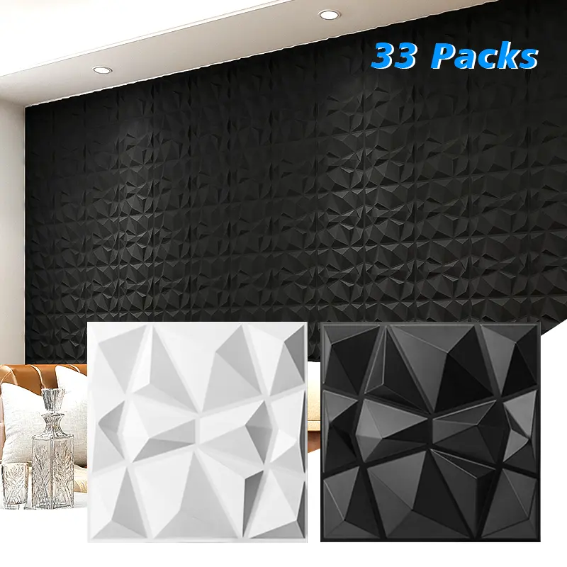 Art3d 33-Pack 11.8'' x 11.8'' Diamond Design 3D Wall Panel, Durable Waterproof Tiles for Home Decorative Living Room Modern Interior Installation, Interior Walls, Wall Decor