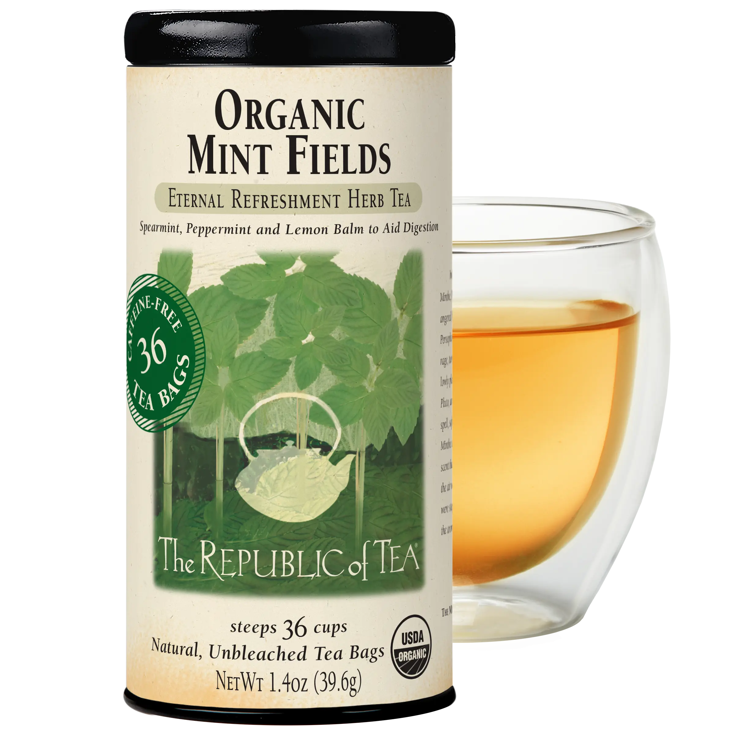 The Republic of Tea Organic Mint Fields Herbal Tea Bags, Caffeine Free, 36 Tea Bags