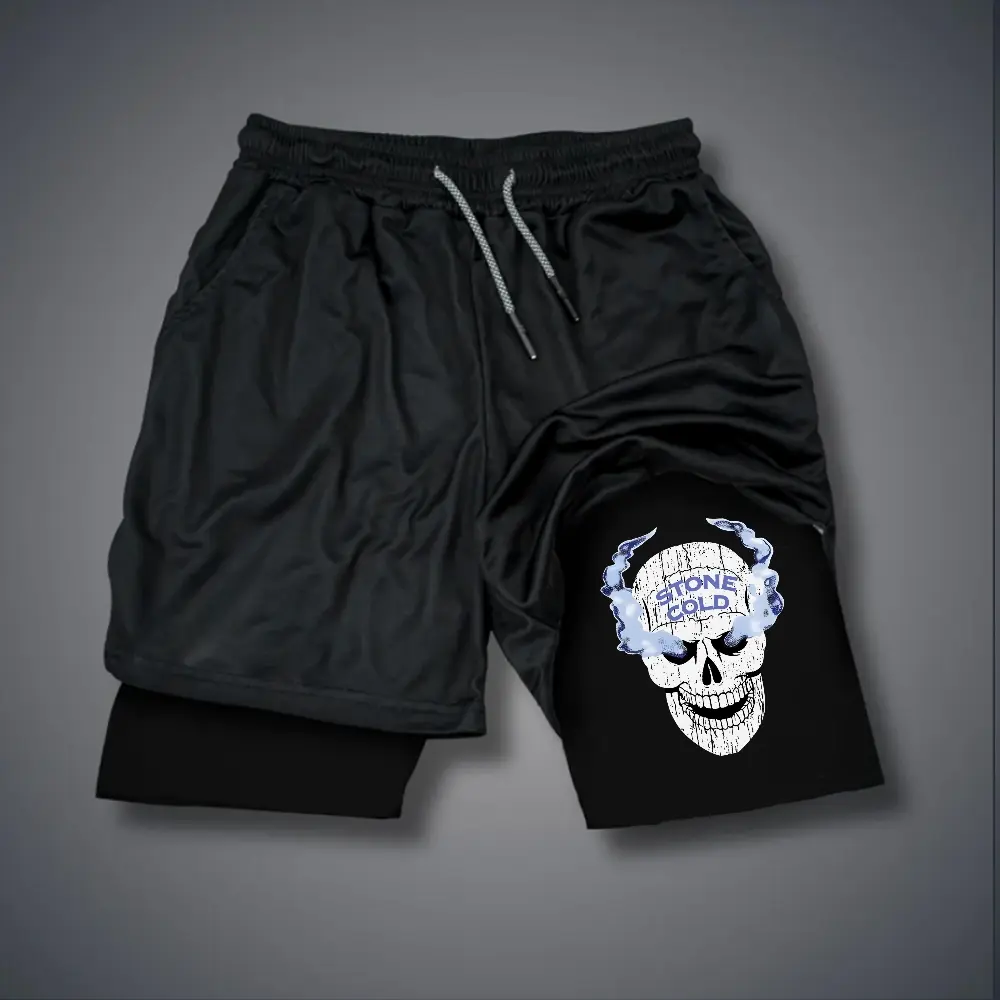 STONE COLD STEVE AUSTIN  Double-Layer Sports Shorts Graphic Shorts Black Shorts Camo Shorts Streetwear Shorts Men Outfits Men Short Shorts Vacation Outfits Shorts