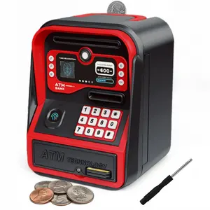 Piggy Bank for Kids Electronic ATM with Password Fingerprint Unlock, Real Money Cash Coin Savings Bank Safe,Mini ATM Toy for Children, Birthday Christmas Gifts for 3 4 5 6 7 8 9 10 11 12 Year Old Boys Girls, Black/Pink Electronic Money Bank with Code Lock