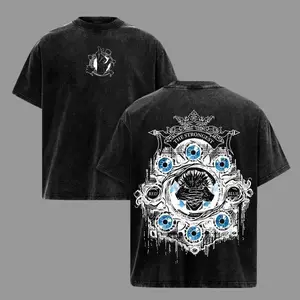 Gojo Satoru Six Eyes Tee Washed – Vintage Oversized Heavy Cotton Jujutsu Kaisen Execution Culling Game The Movie T-Shirt, Double Printed Retro Unisex Streetwear Graphic Top, Menswear Underwear Oversize Anime Manga JJK T-Shirt
