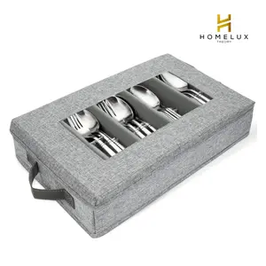 Homelux Theory Silverware Organizer with Lid Hard Shell China Storage Containers for Flatware Storage Heavy Duty Silverware Storage Box for Packing Serving Utensils with 5 Dividers and Thick Surface
