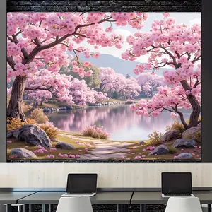 1pc Spring Pink Flower Trees Cherry Blossoms Backdrop - Chinese Japanese Style, Polyester Fabric for Spring Decor, Photo Booths, and Window Decoration, Ideal for Creating a Serene and Tranquil Atm
