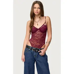 Edikted Women's Strappy Sheer Lace Bodysuit