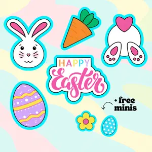Easter Cookie Cutter Set (8-Piece, Beginner-Friendly) with 7 Cutters and 1 Stencil for Easy Lettering